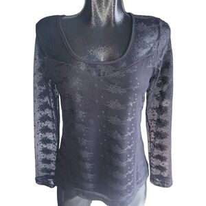 Dolcezza Black Mesh Floral Print Long Sleeve Top